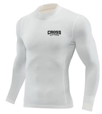 Cross Lifters white long-sleeve compression shirt for men