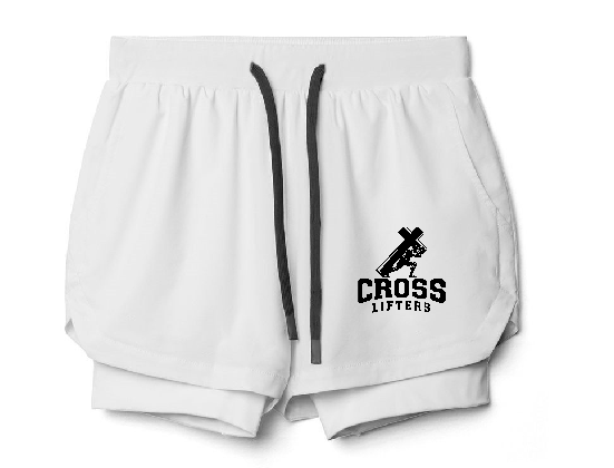 Cross Lifters white men’s compression shorts