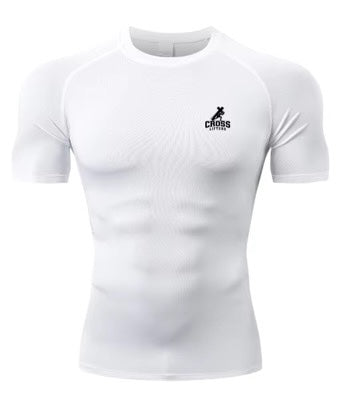 White Short sleeve compression shirt for men